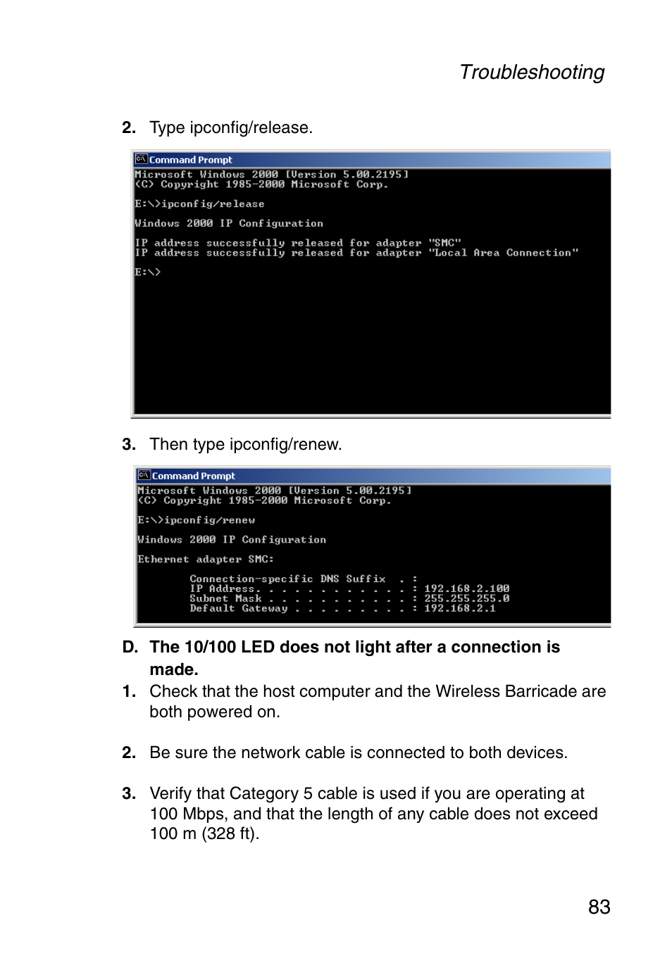 Troubleshooting 83 | SMC Networks Barricade SMCWBR14-G User Manual | Page 95 / 105