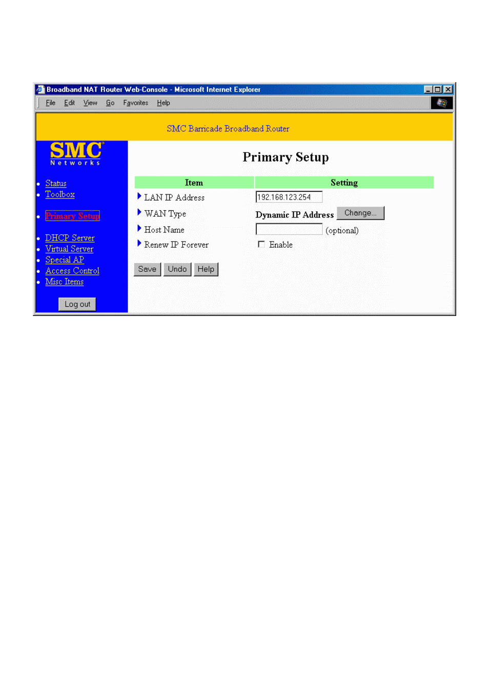 4 primary setup | SMC Networks Barricade Cable/DSL Router User Manual | Page 18 / 40