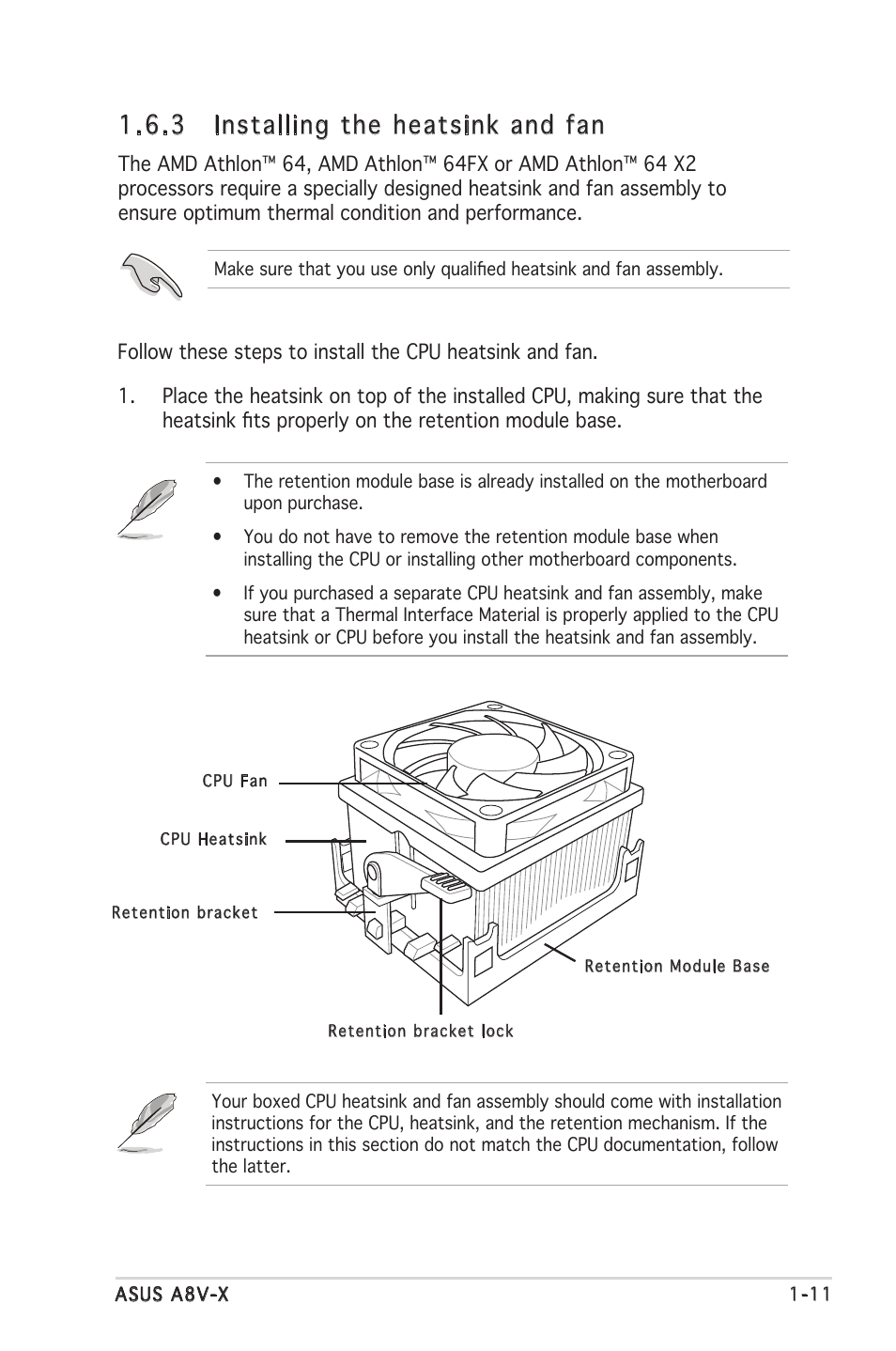 3 installing the heatsink and fan | Asus A8V-X User Manual | Page 23 / 86