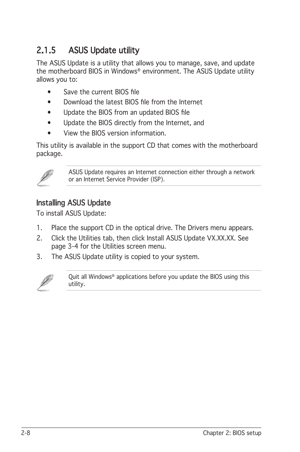 5 asus update utility, Installing asus update | Asus A8V-X User Manual | Page 50 / 86