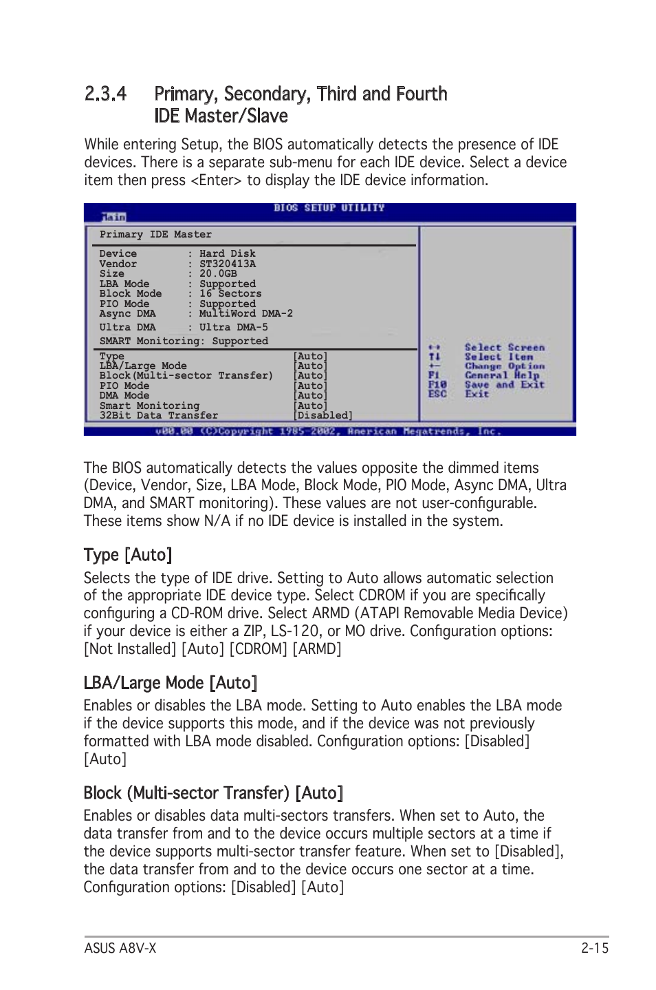 Type [auto, Lba/large mode [auto, Block (multi-sector transfer) [auto | Asus A8V-X User Manual | Page 57 / 86