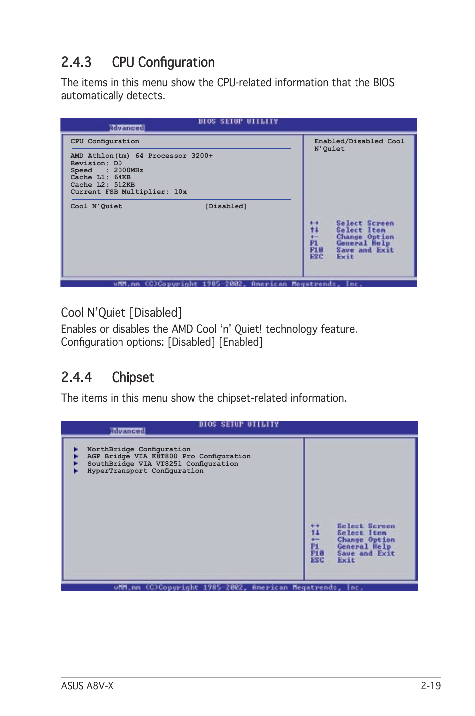 3 cpu conﬁguration, 4 chipset, Cool nʼquiet [disabled | Asus A8V-X User Manual | Page 61 / 86