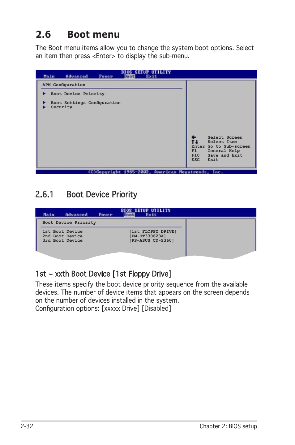6 boot menu, 1 boot device priority, 1st ~ xxth boot device [1st floppy drive | Asus A8V-X User Manual | Page 74 / 86