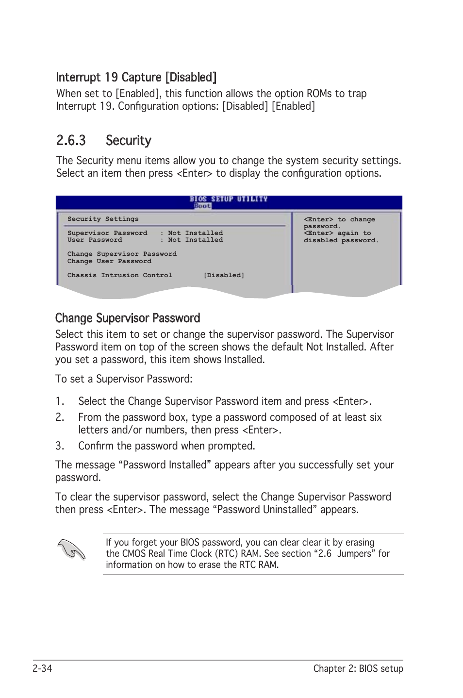 3 security, Interrupt 19 capture [disabled, Change supervisor password | Asus A8V-X User Manual | Page 76 / 86