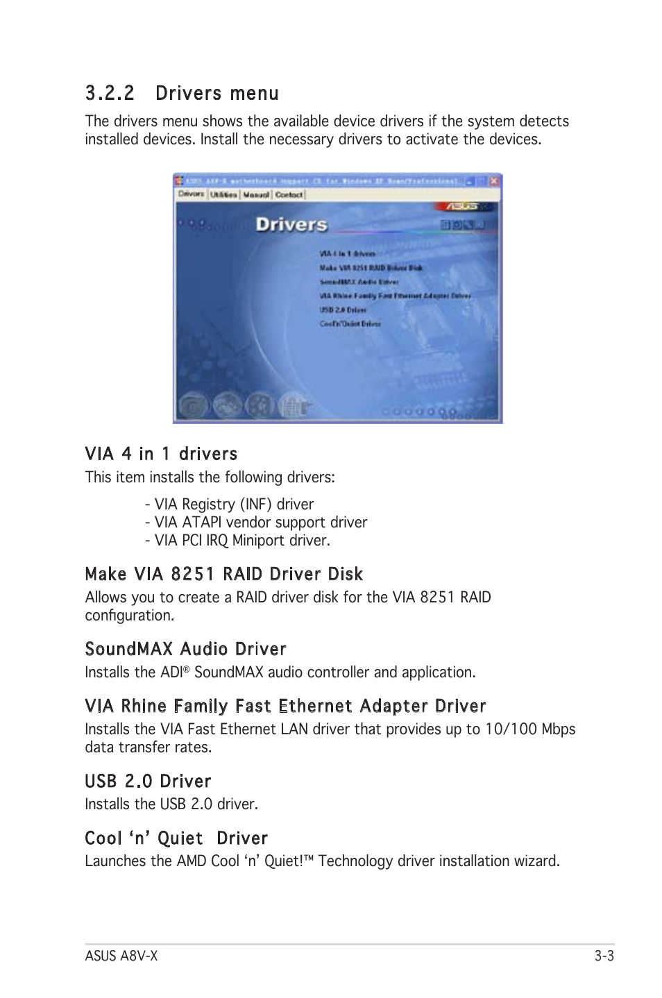 2 drivers menu | Asus A8V-X User Manual | Page 83 / 86