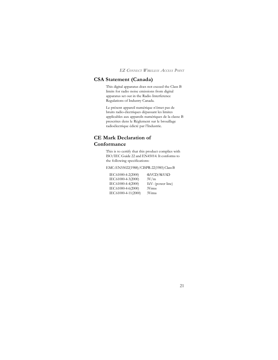 Csa statement (canada), Ce mark declaration of conformance | SMC Networks SMC2655W User Manual | Page 26 / 32