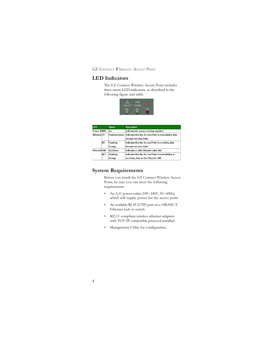 Led indicators, System requirements | SMC Networks SMC2655W User Manual | Page 9 / 32