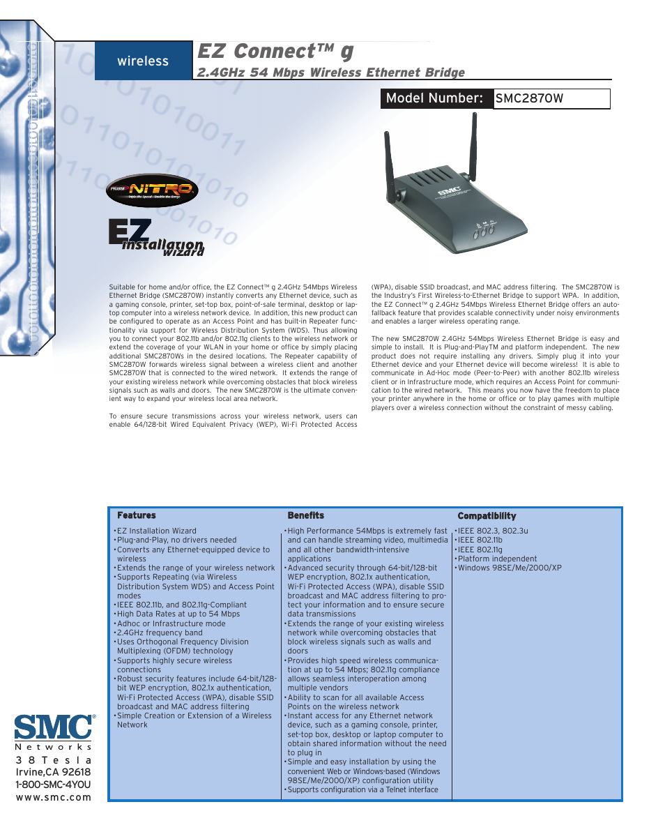 SMC Networks SMC EZ Connect g SMC2870W User Manual | 2 pages