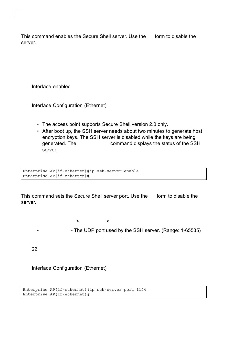 Ip ssh-server enable, Ip ssh-server port | SMC Networks SMC2552W-G2-17 User Manual | Page 153 / 296