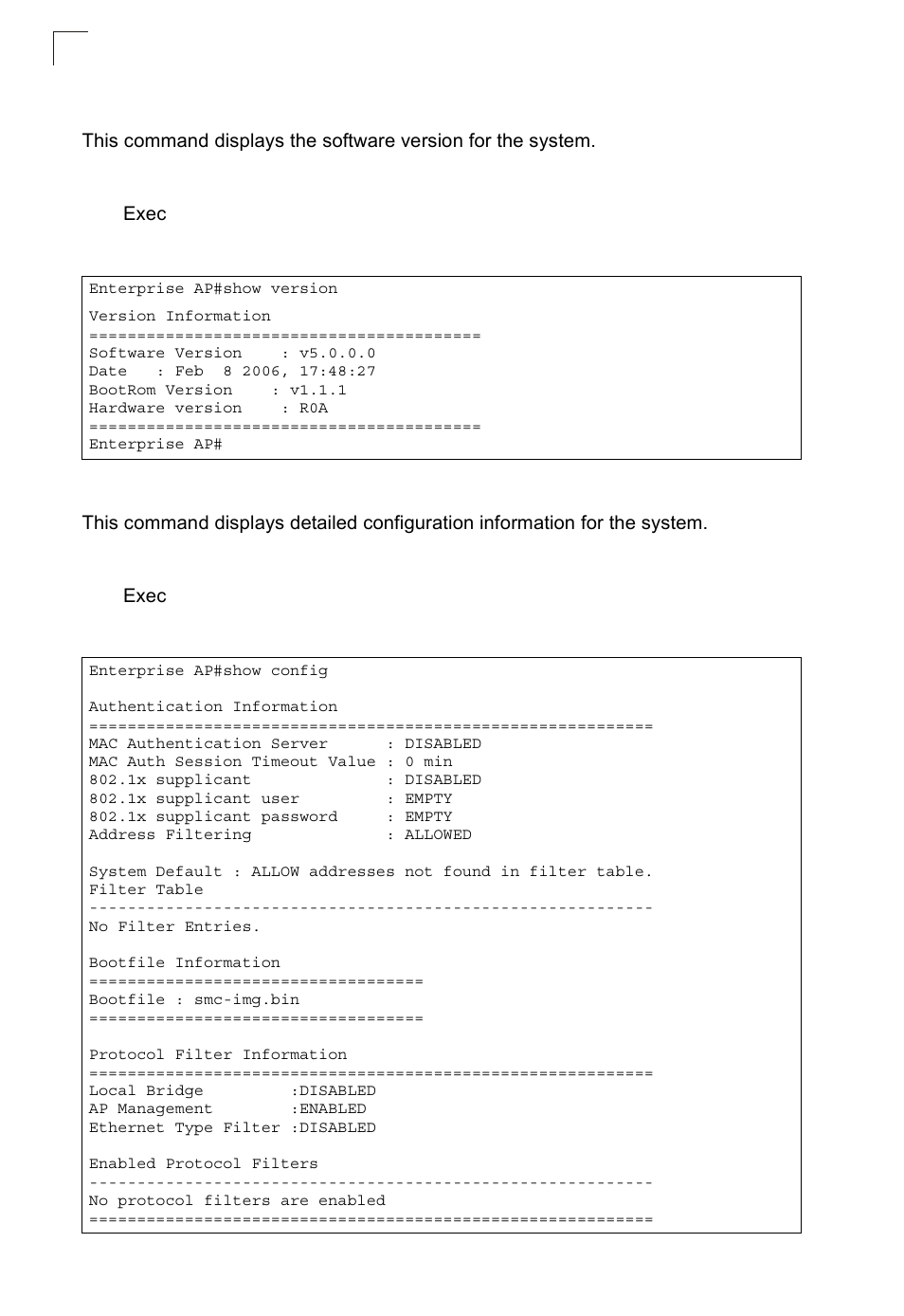 Show version, Show config | SMC Networks SMC2552W-G2-17 User Manual | Page 161 / 296