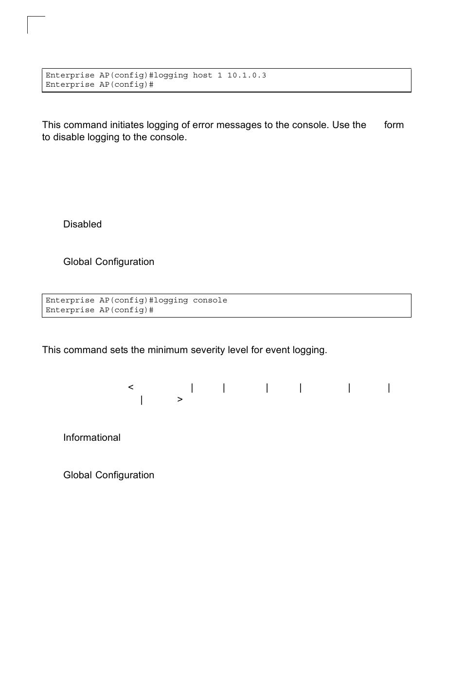 Logging console, Logging level | SMC Networks SMC2552W-G2-17 User Manual | Page 167 / 296