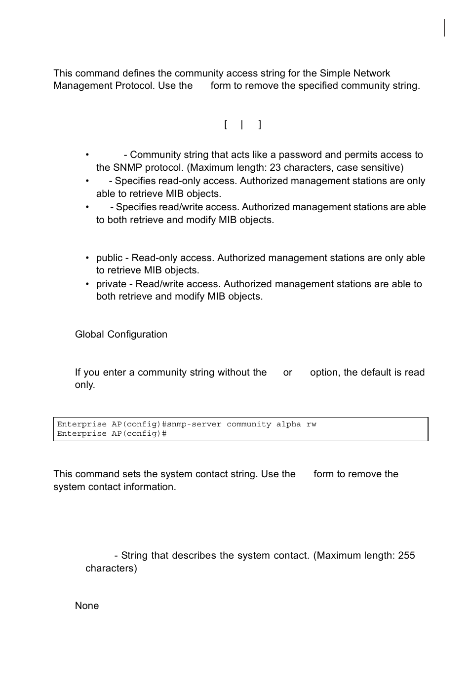 Snmp-server community, Snmp-server contact | SMC Networks SMC2552W-G2-17 User Manual | Page 178 / 296