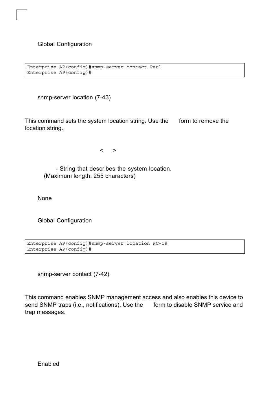 Snmp-server location, Snmp-server enable server | SMC Networks SMC2552W-G2-17 User Manual | Page 179 / 296