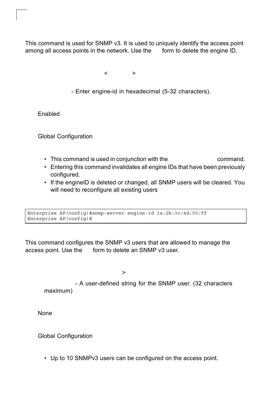 Snmp-server engine-id, Snmp-server user | SMC Networks SMC2552W-G2-17 User Manual | Page 183 / 296