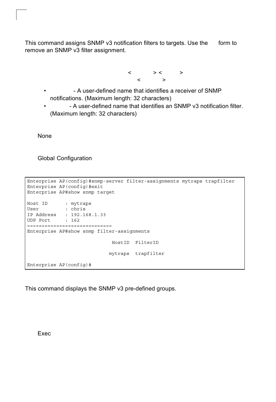 Snmp-server filter-assignments, Show snmp groups | SMC Networks SMC2552W-G2-17 User Manual | Page 187 / 296