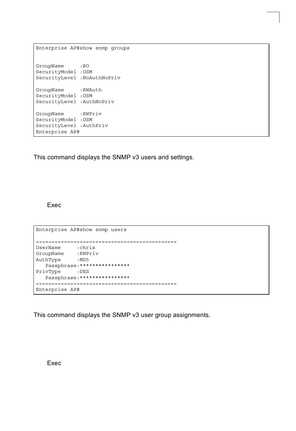 Show snmp users, Show snmp group-assignments | SMC Networks SMC2552W-G2-17 User Manual | Page 188 / 296