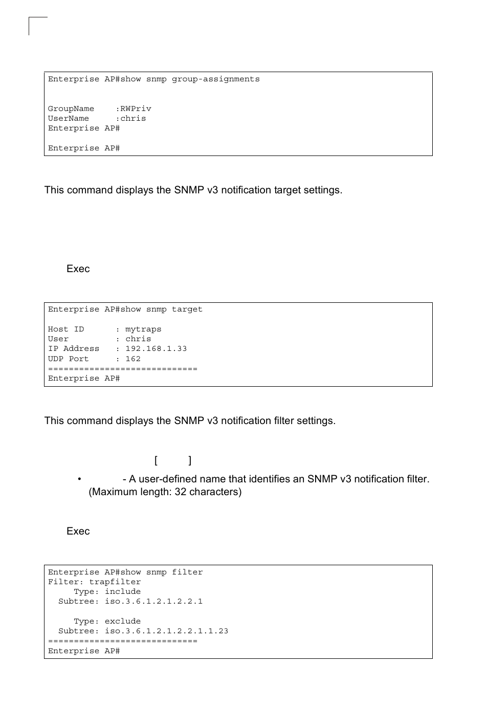 Show snmp target, Show snmp filter | SMC Networks SMC2552W-G2-17 User Manual | Page 189 / 296