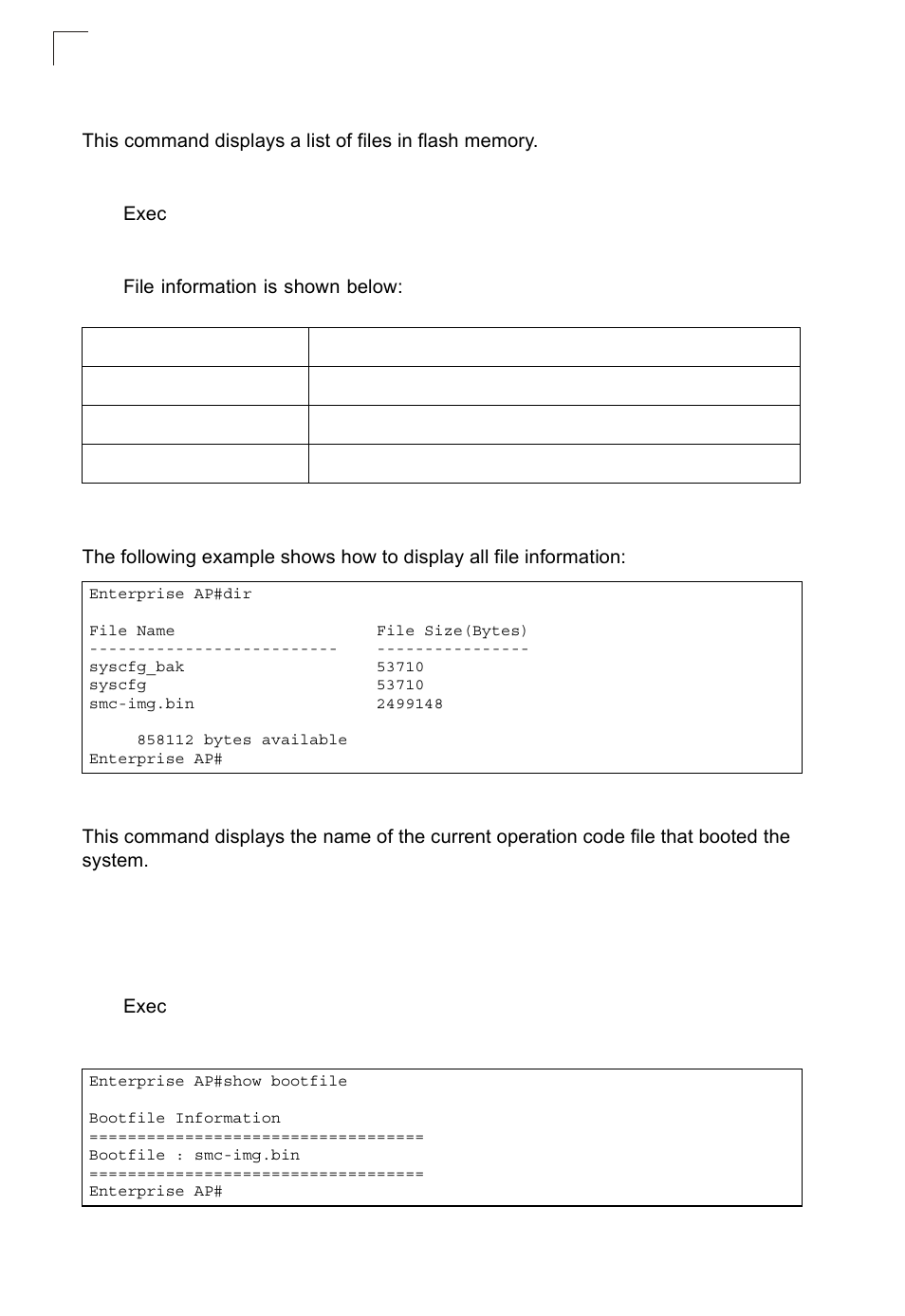 Show bootfile, Dir 7-58 show bootfile | SMC Networks SMC2552W-G2-17 User Manual | Page 195 / 296