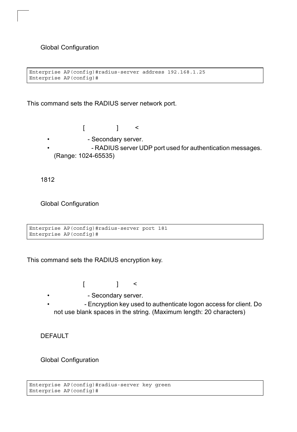 Radius-server port, Radius-server key | SMC Networks SMC2552W-G2-17 User Manual | Page 197 / 296