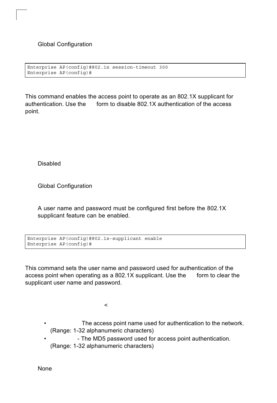 1x-supplicant enable, 1x-supplicant user | SMC Networks SMC2552W-G2-17 User Manual | Page 205 / 296