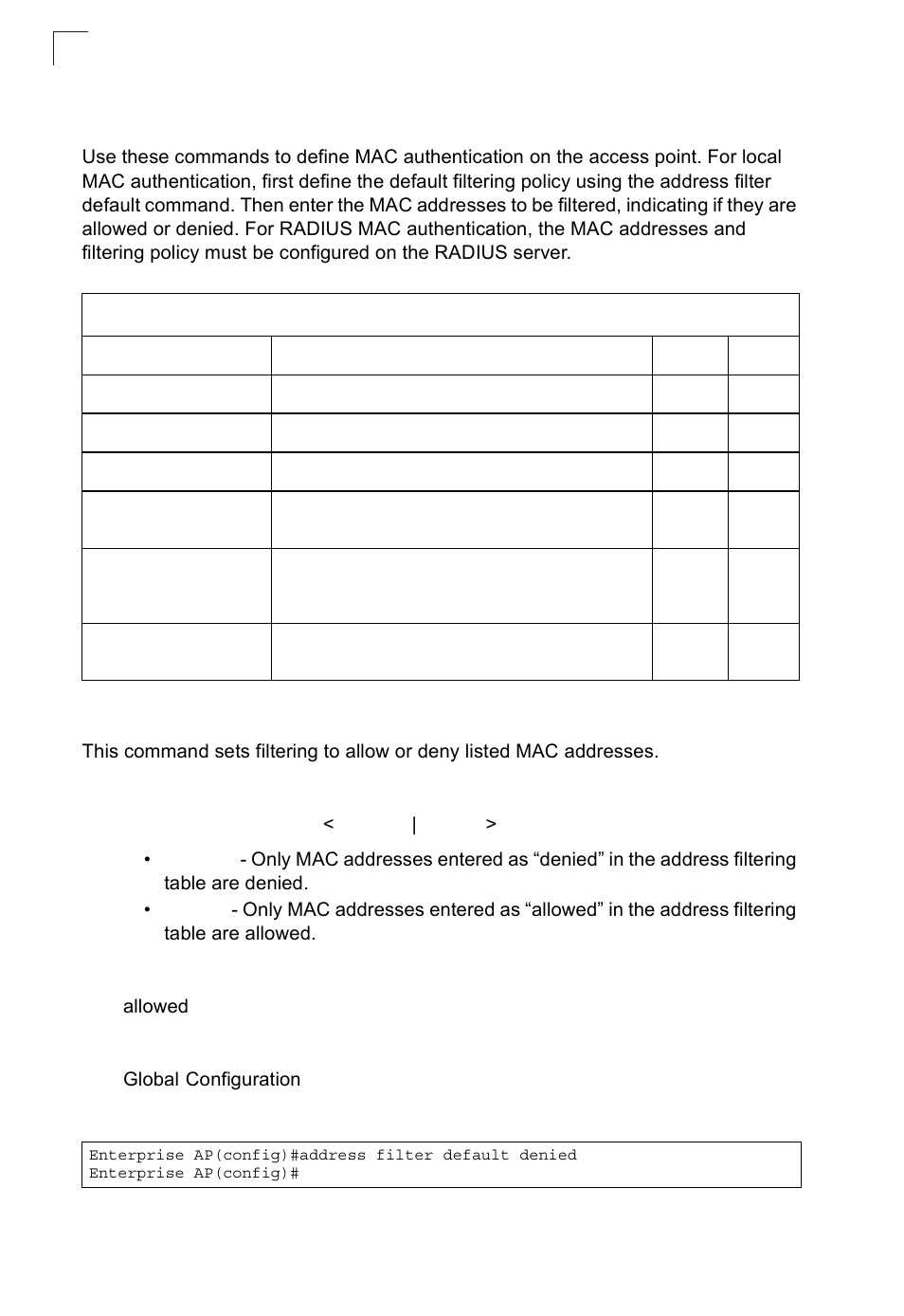 Mac address authentication, Address filter default | SMC Networks SMC2552W-G2-17 User Manual | Page 207 / 296