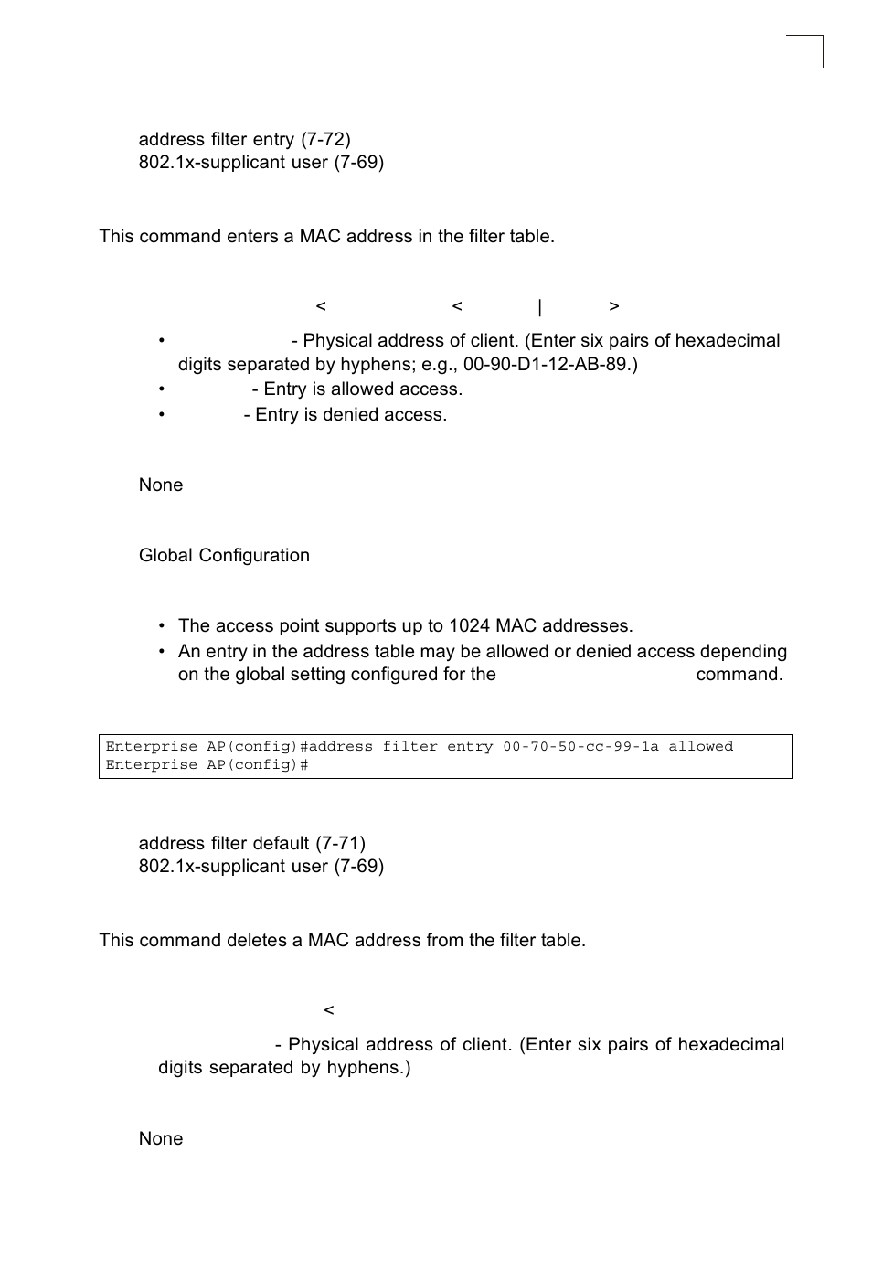 Address filter entry, Address filter delete | SMC Networks SMC2552W-G2-17 User Manual | Page 208 / 296