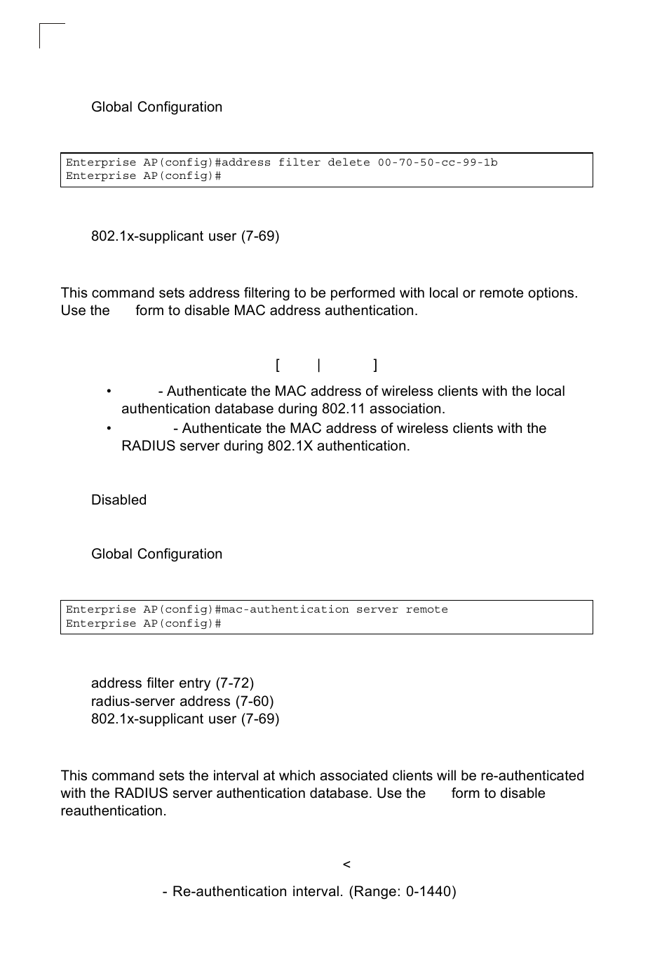 Mac-authentication server, Mac-authentication session-timeout | SMC Networks SMC2552W-G2-17 User Manual | Page 209 / 296