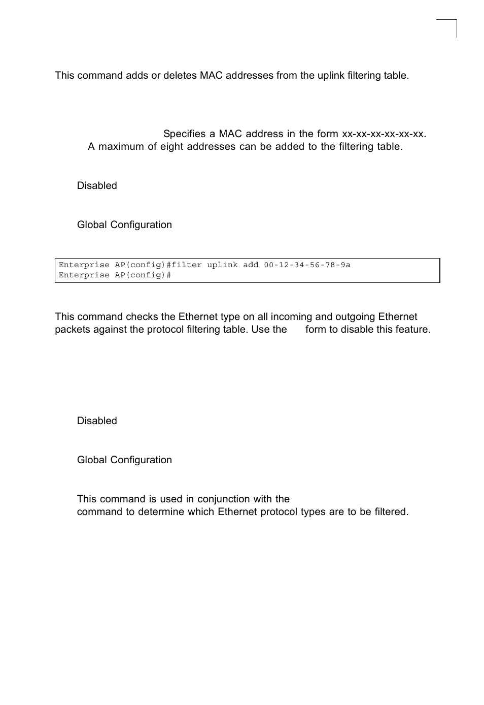 Filter uplink, Filter ethernet-type enable | SMC Networks SMC2552W-G2-17 User Manual | Page 212 / 296