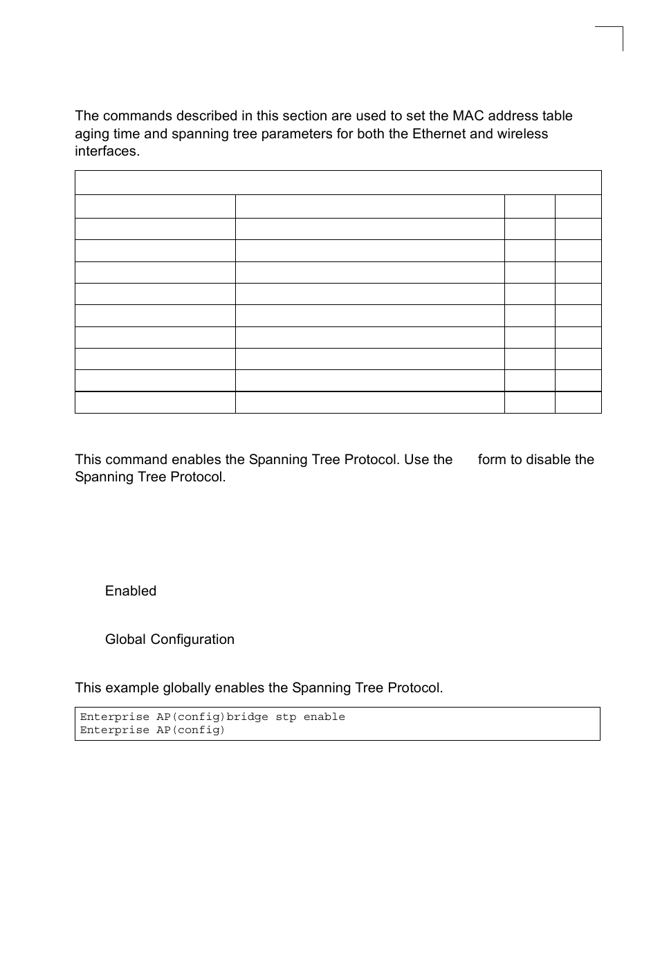 Spanning tree commands, Bridge stp enable | SMC Networks SMC2552W-G2-17 User Manual | Page 220 / 296