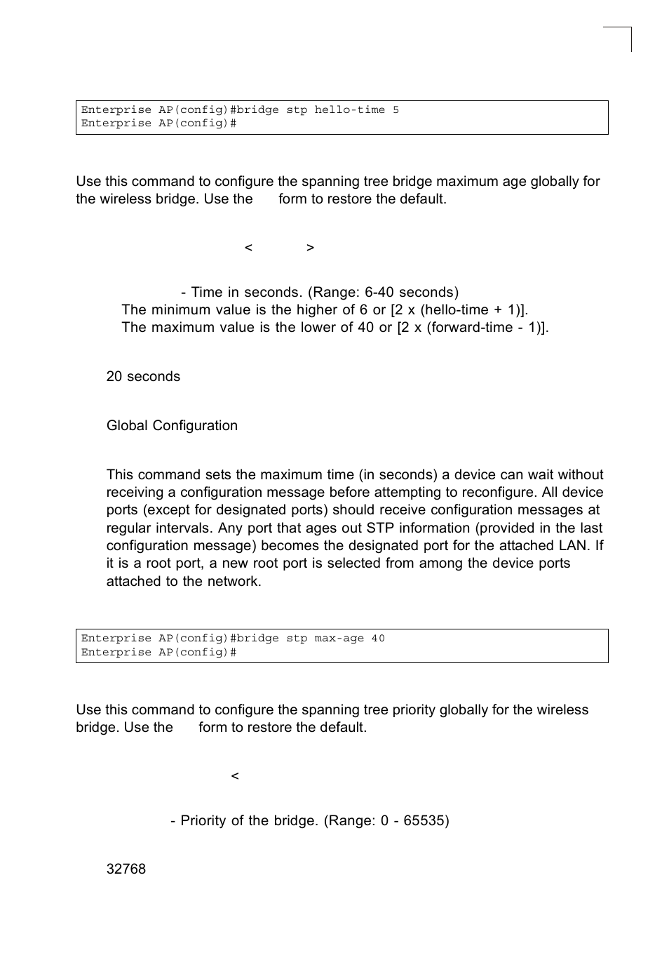 Bridge stp max-age, Bridge stp priority | SMC Networks SMC2552W-G2-17 User Manual | Page 222 / 296