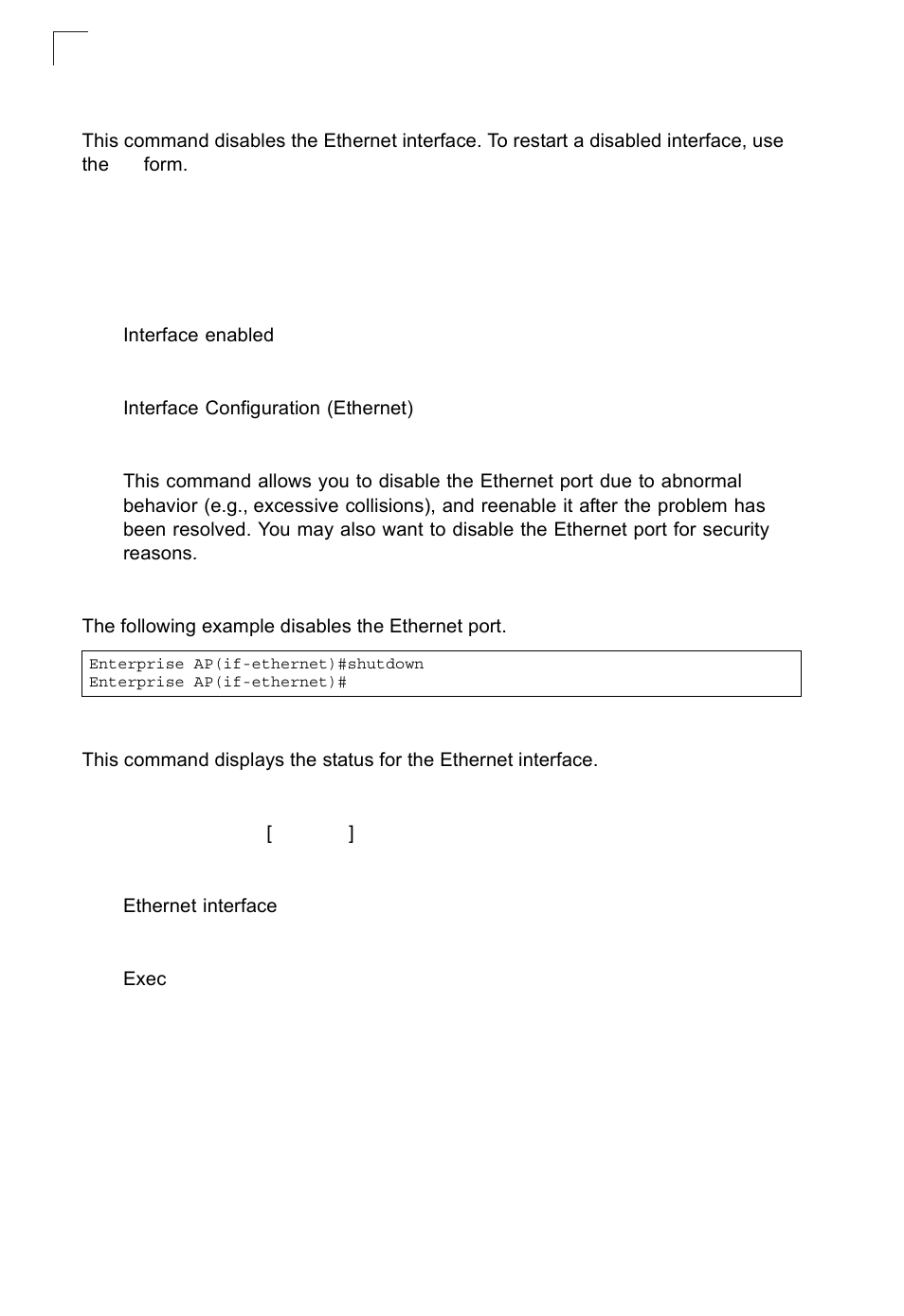 Shutdown, Show interface ethernet, Shutdown 7-92 show interface ethernet | SMC Networks SMC2552W-G2-17 User Manual | Page 229 / 296