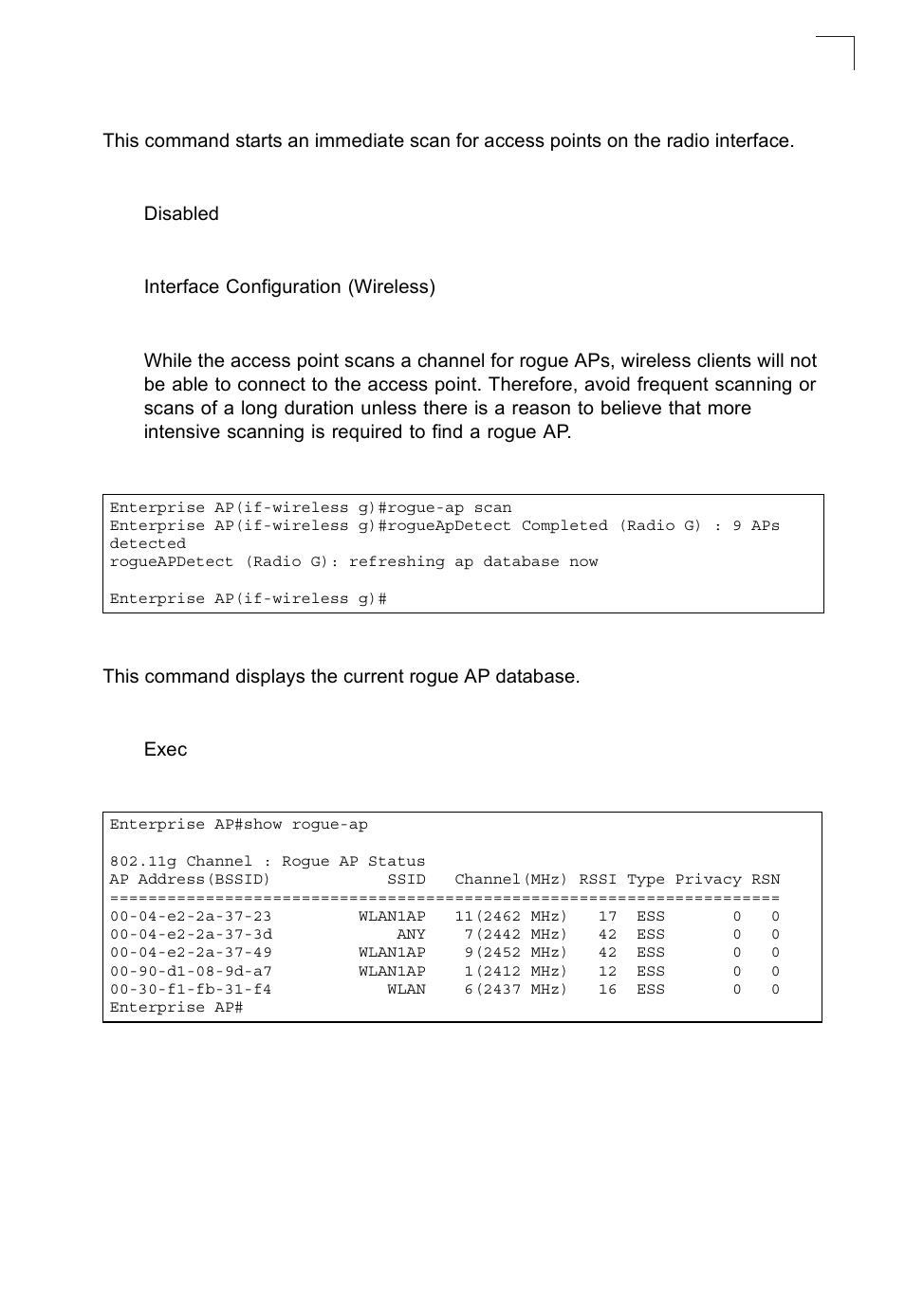 Rogue-ap scan, Show rogue-ap | SMC Networks SMC2552W-G2-17 User Manual | Page 250 / 296