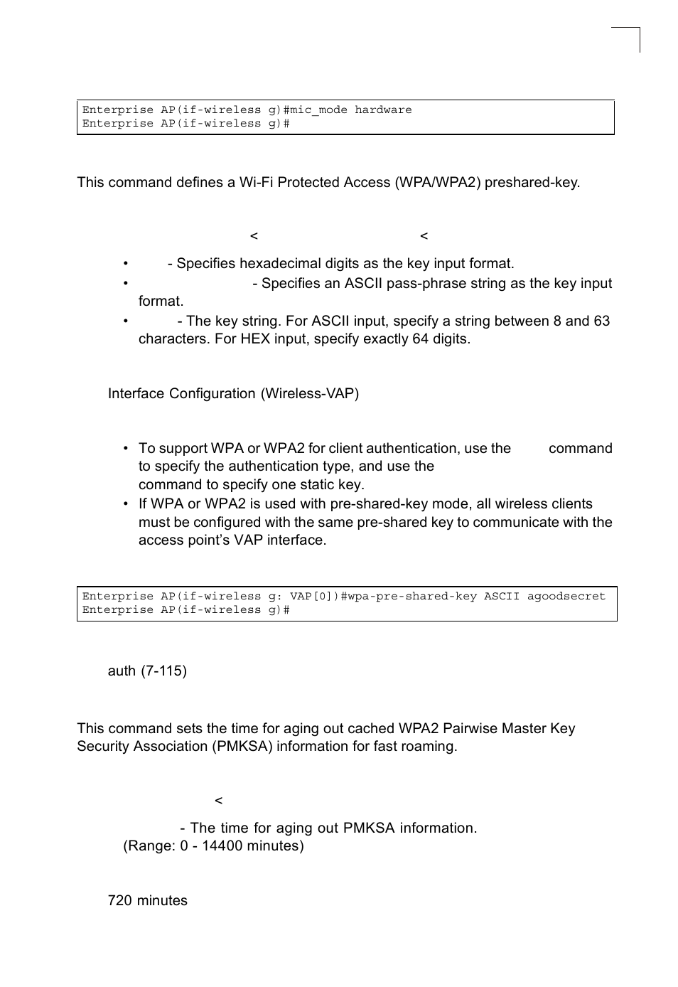 Wpa-pre-shared-key, Pmksa-lifetime, Wpa-pre-shared-key 7-121 pmksa-lifetime 7-121 | SMC Networks SMC2552W-G2-17 User Manual | Page 258 / 296