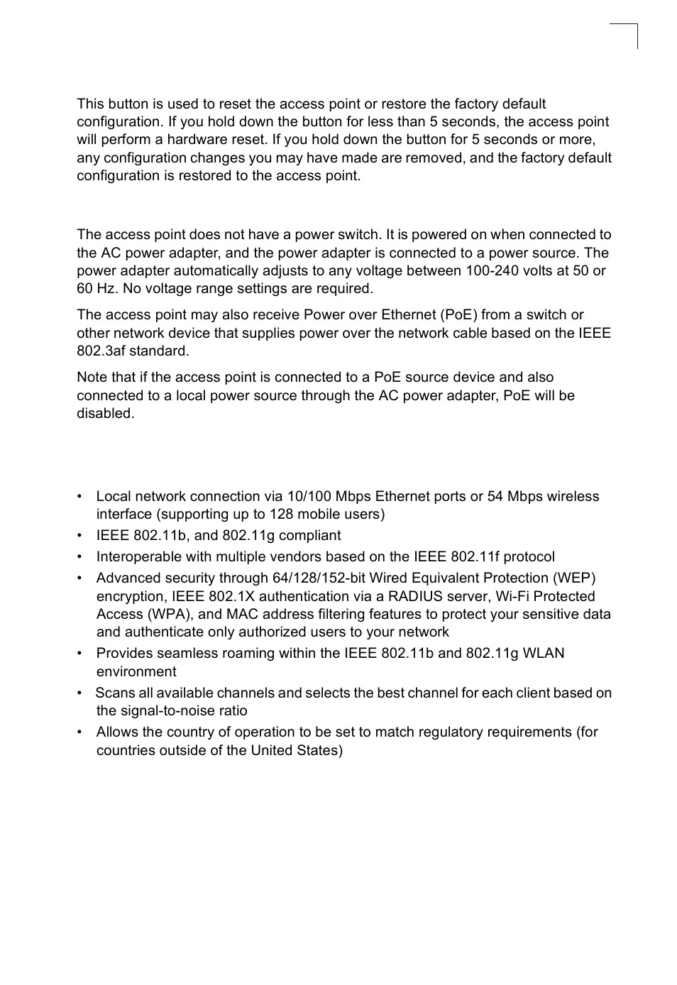 Reset button, Power connector, Features and benefits | SMC Networks SMC2552W-G2-17 User Manual | Page 26 / 296