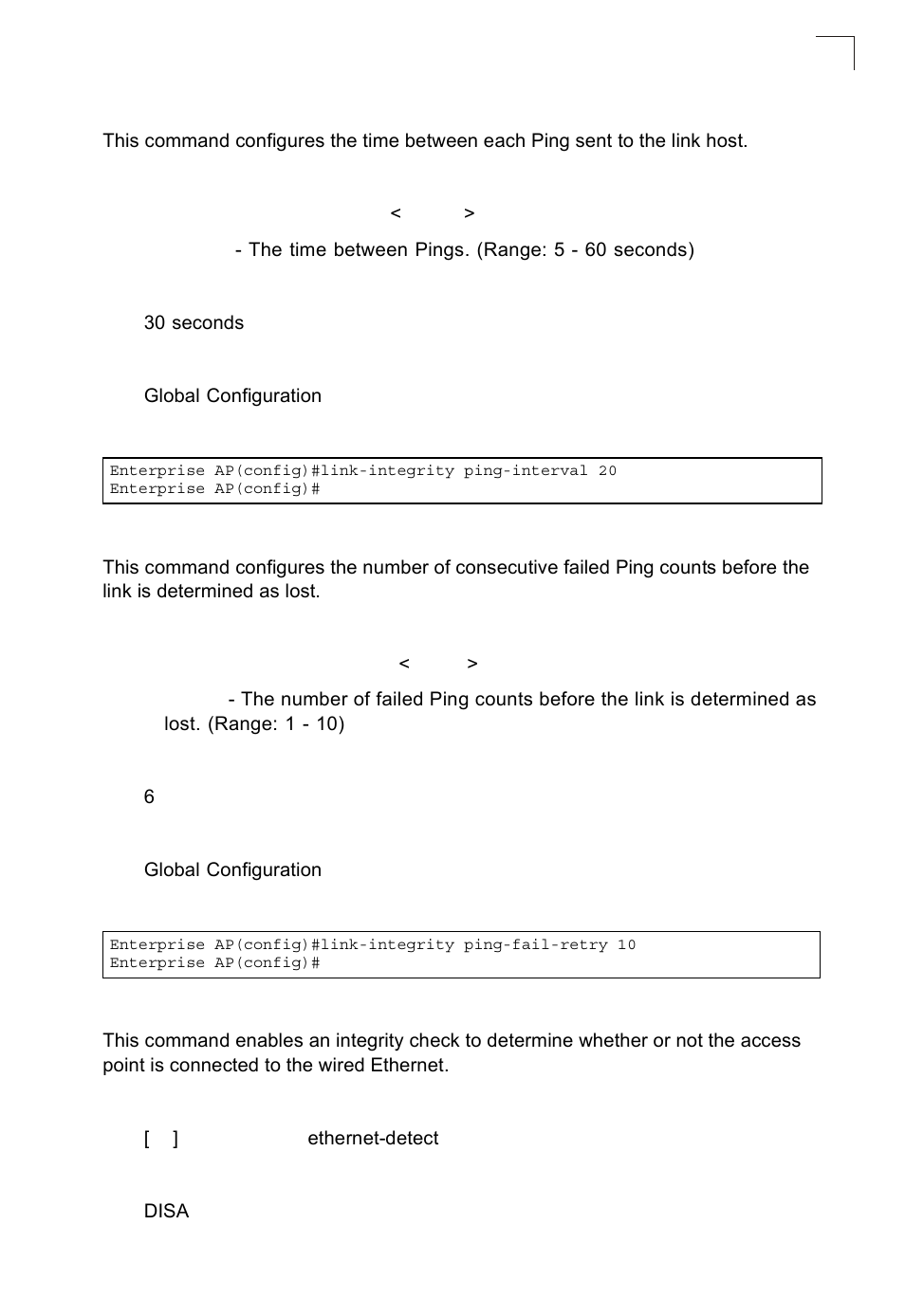 Link-integrity ping-interval, Link-integrity ping-fail-retry, Link-integrity ethernet-detect | SMC Networks SMC2552W-G2-17 User Manual | Page 262 / 296