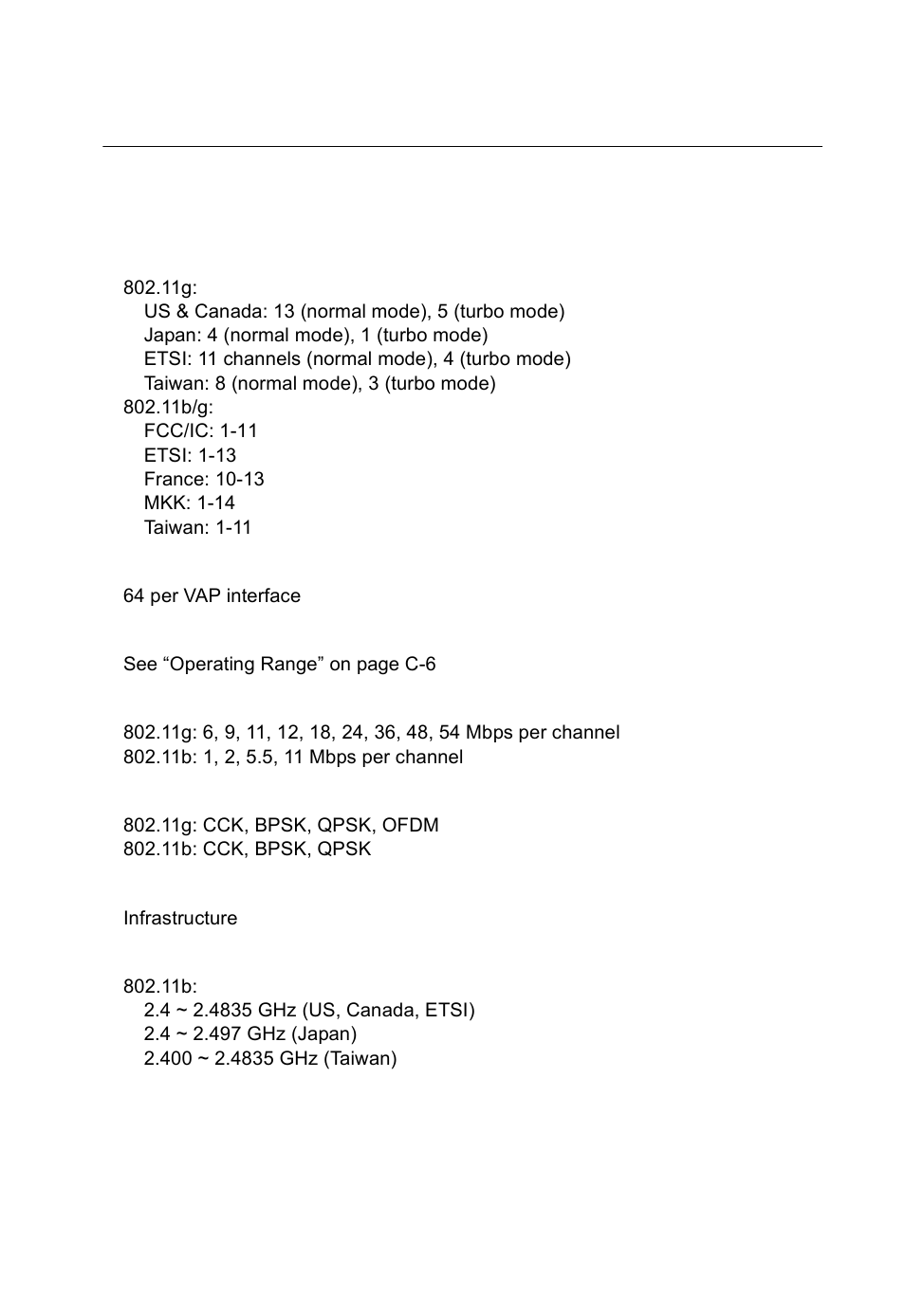 Appendix c: specifications, General specifications | SMC Networks SMC2552W-G2-17 User Manual | Page 278 / 296