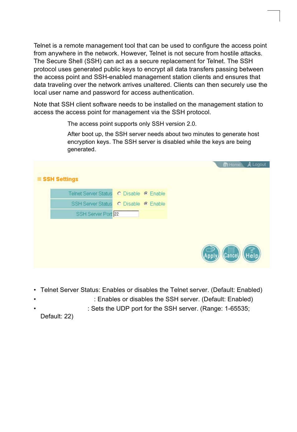 Ssh settings | SMC Networks SMC2552W-G2-17 User Manual | Page 58 / 296