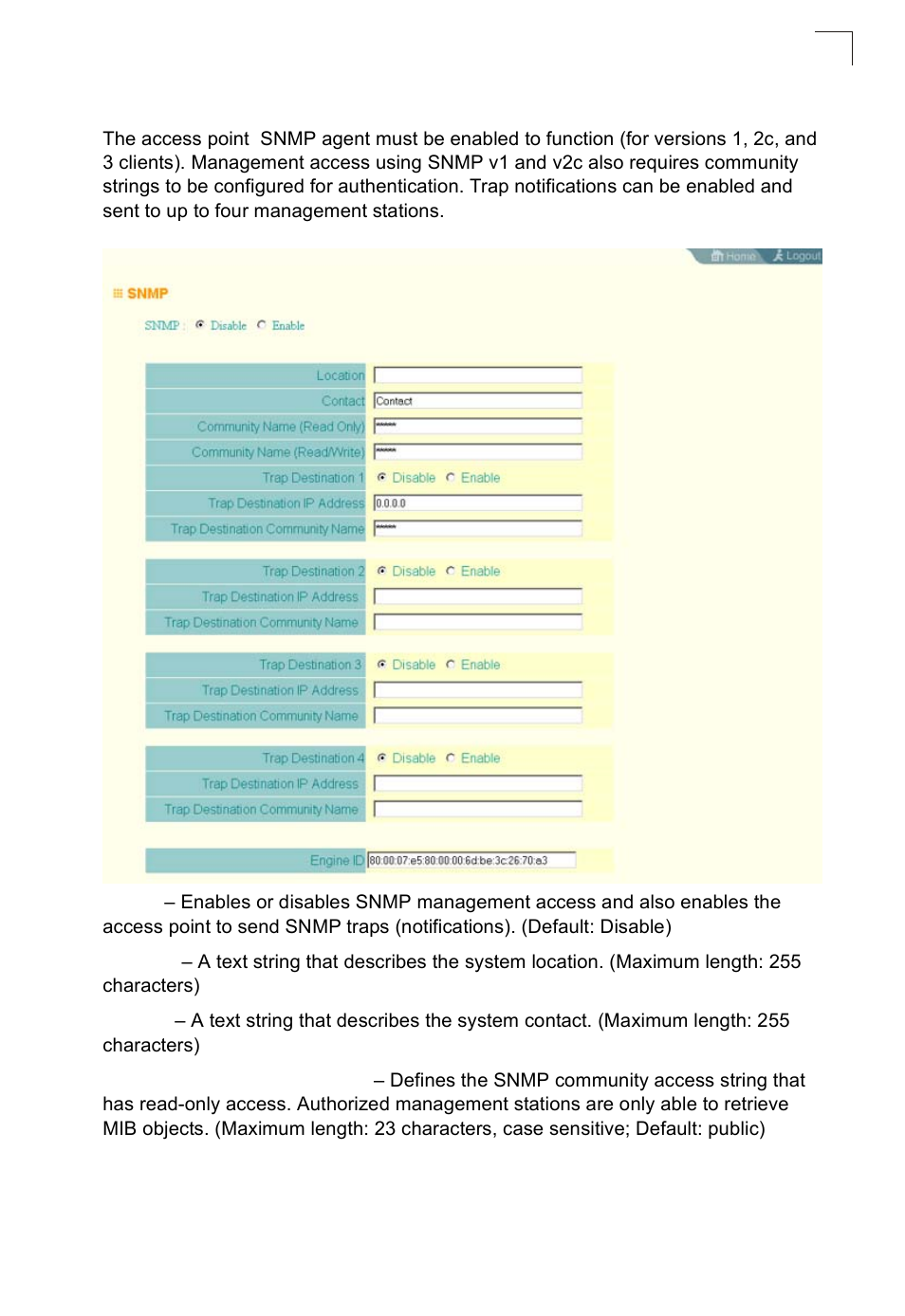 Configuring snmp and trap message parameters | SMC Networks SMC2552W-G2-17 User Manual | Page 84 / 296