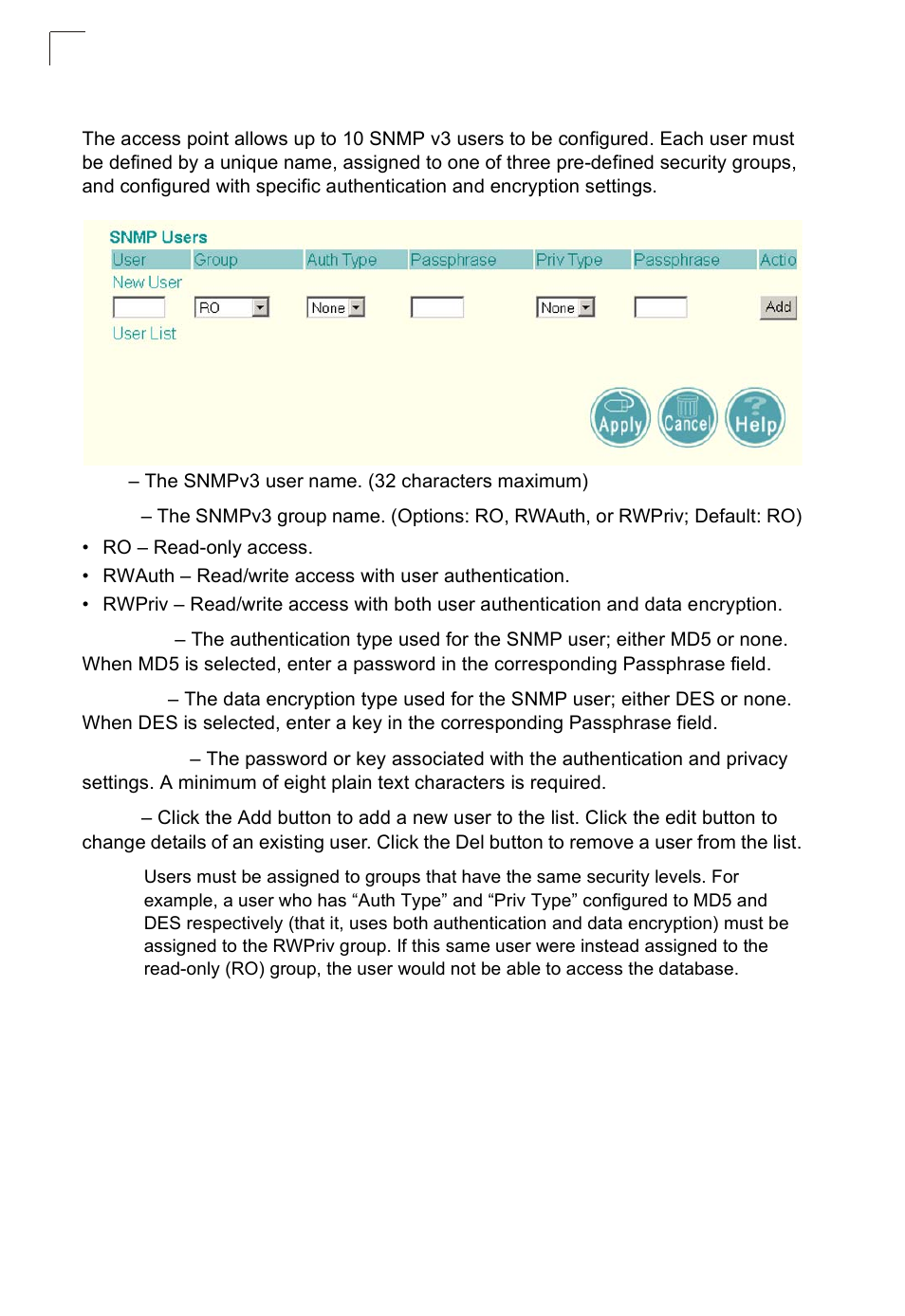 Configuring snmpv3 users | SMC Networks SMC2552W-G2-17 User Manual | Page 89 / 296