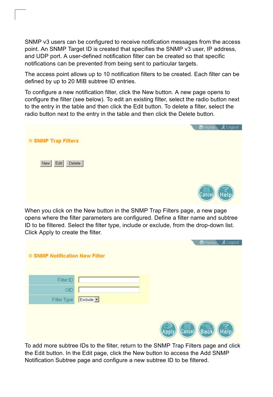 Configuring snmpv3 trap filters | SMC Networks SMC2552W-G2-17 User Manual | Page 91 / 296