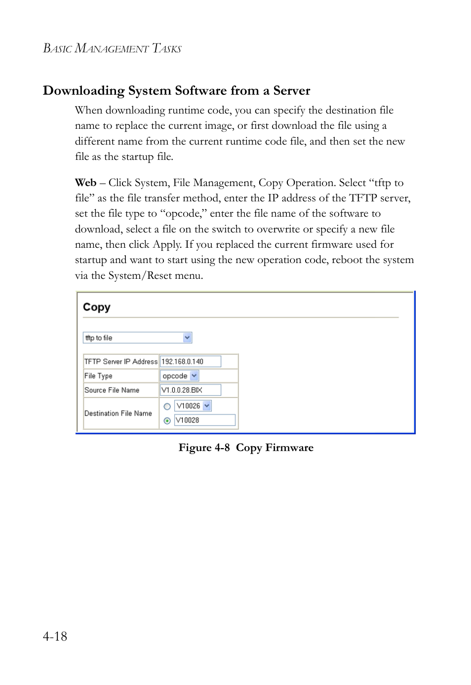 Downloading system software from a server, Downloading system software from a server -18, Figure 4-8 | Copy firmware -18, 18 downloading system software from a server | SMC Networks TigerAccess SMC7816M User Manual | Page 100 / 962