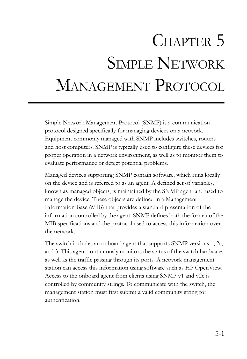 Chapter 5 simple network management protocol, Simple network management protocol -1, Simple network management protocol | SMC Networks TigerAccess SMC7816M User Manual | Page 123 / 962