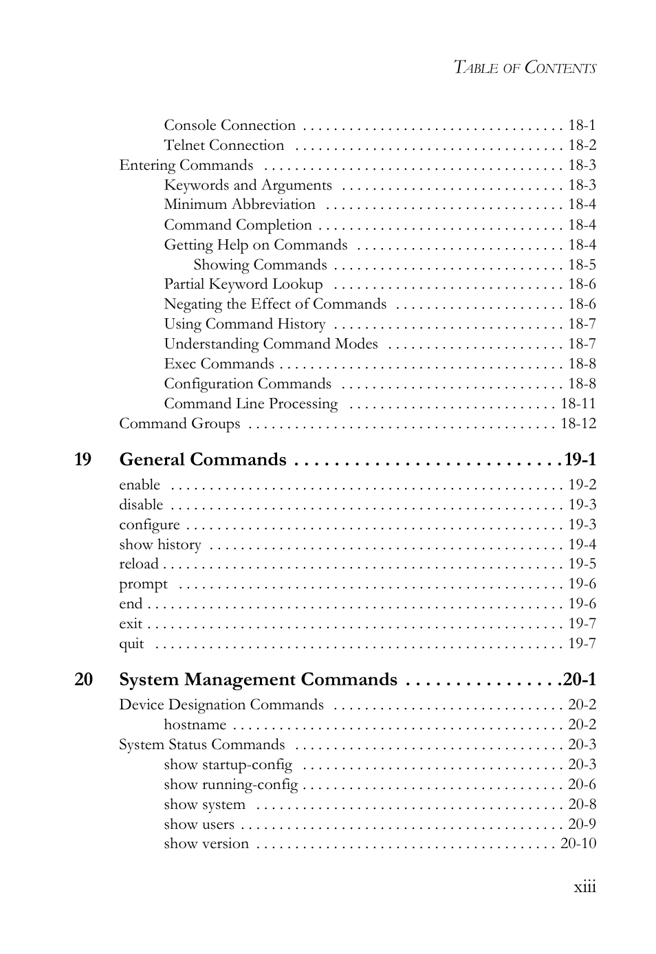 Xiii, 19 general commands -1, 20 system management commands -1 | SMC Networks TigerAccess SMC7816M User Manual | Page 13 / 962