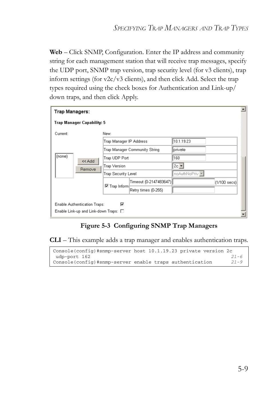 Figure 5-3, Configuring snmp trap managers -9 | SMC Networks TigerAccess SMC7816M User Manual | Page 131 / 962