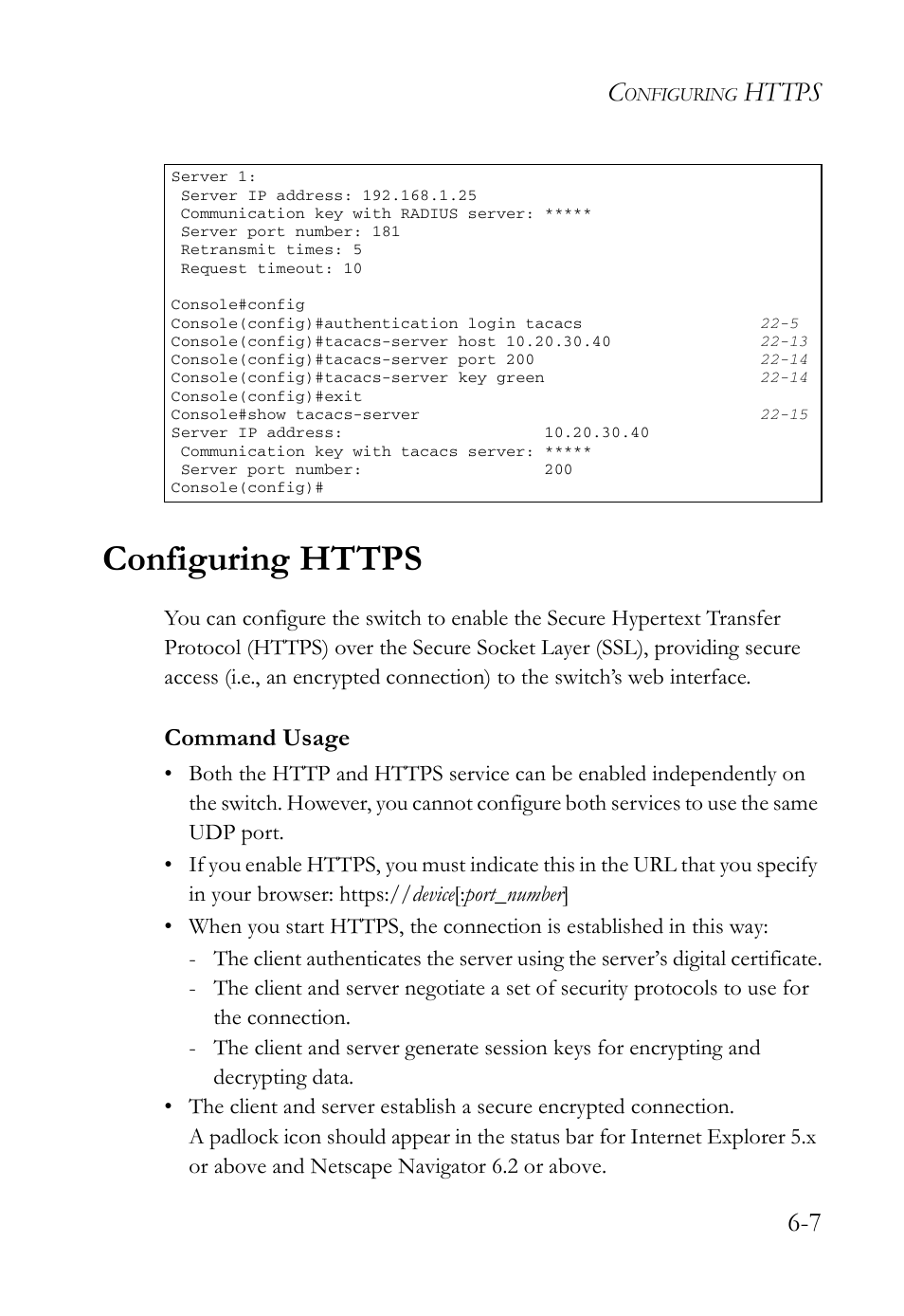 Configuring https, Configuring https -7, Command usage | SMC Networks TigerAccess SMC7816M User Manual | Page 155 / 962