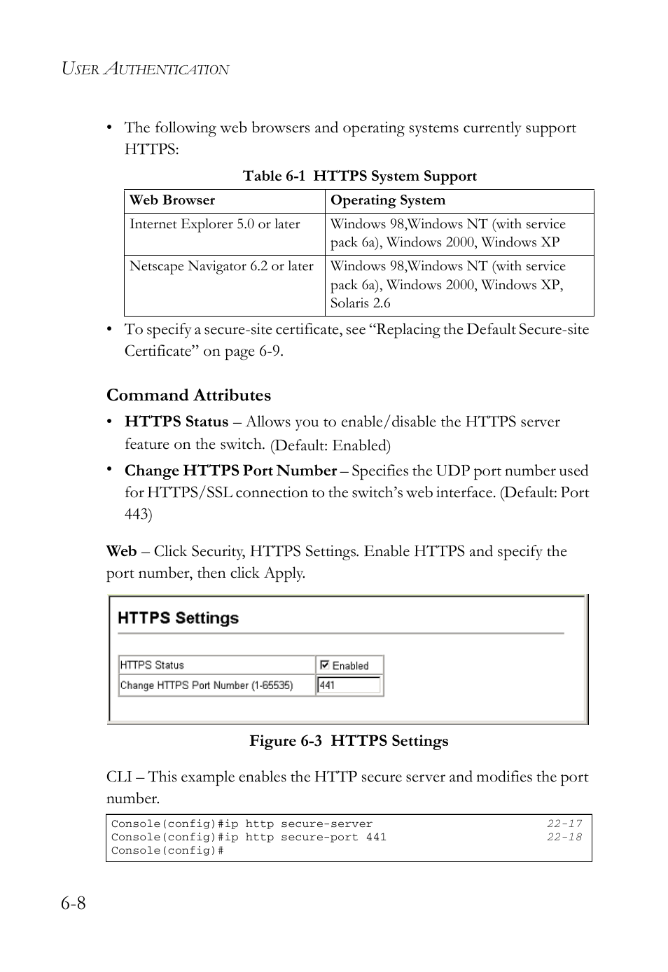 Table 6-1, Https system support -8, Figure 6-3 | Https settings -8, Command attributes | SMC Networks TigerAccess SMC7816M User Manual | Page 156 / 962
