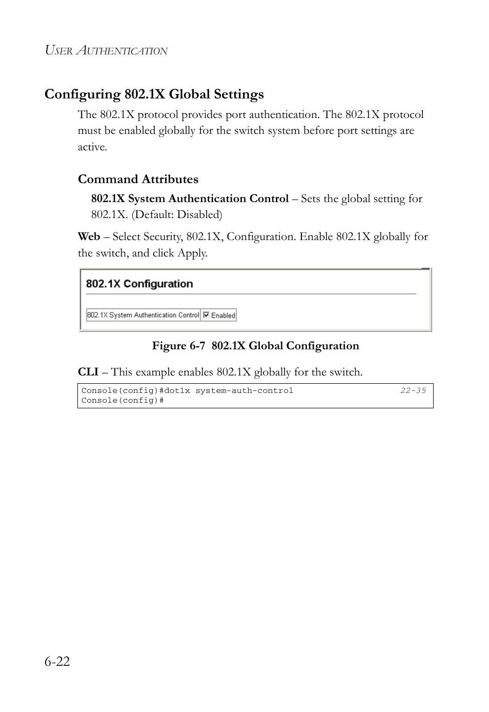 Configuring 802.1x global settings, Configuring 802.1x global settings -22, Figure 6-7 | 1x global configuration -22, Command attributes | SMC Networks TigerAccess SMC7816M User Manual | Page 170 / 962