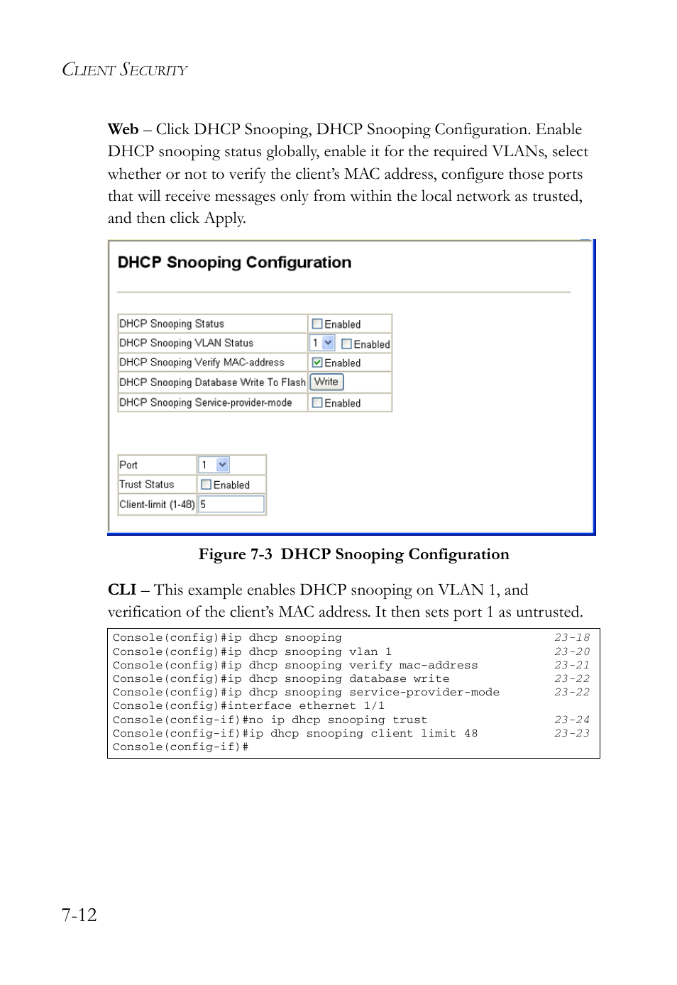 Figure 7-3, Dhcp snooping configuration -12 | SMC Networks TigerAccess SMC7816M User Manual | Page 190 / 962