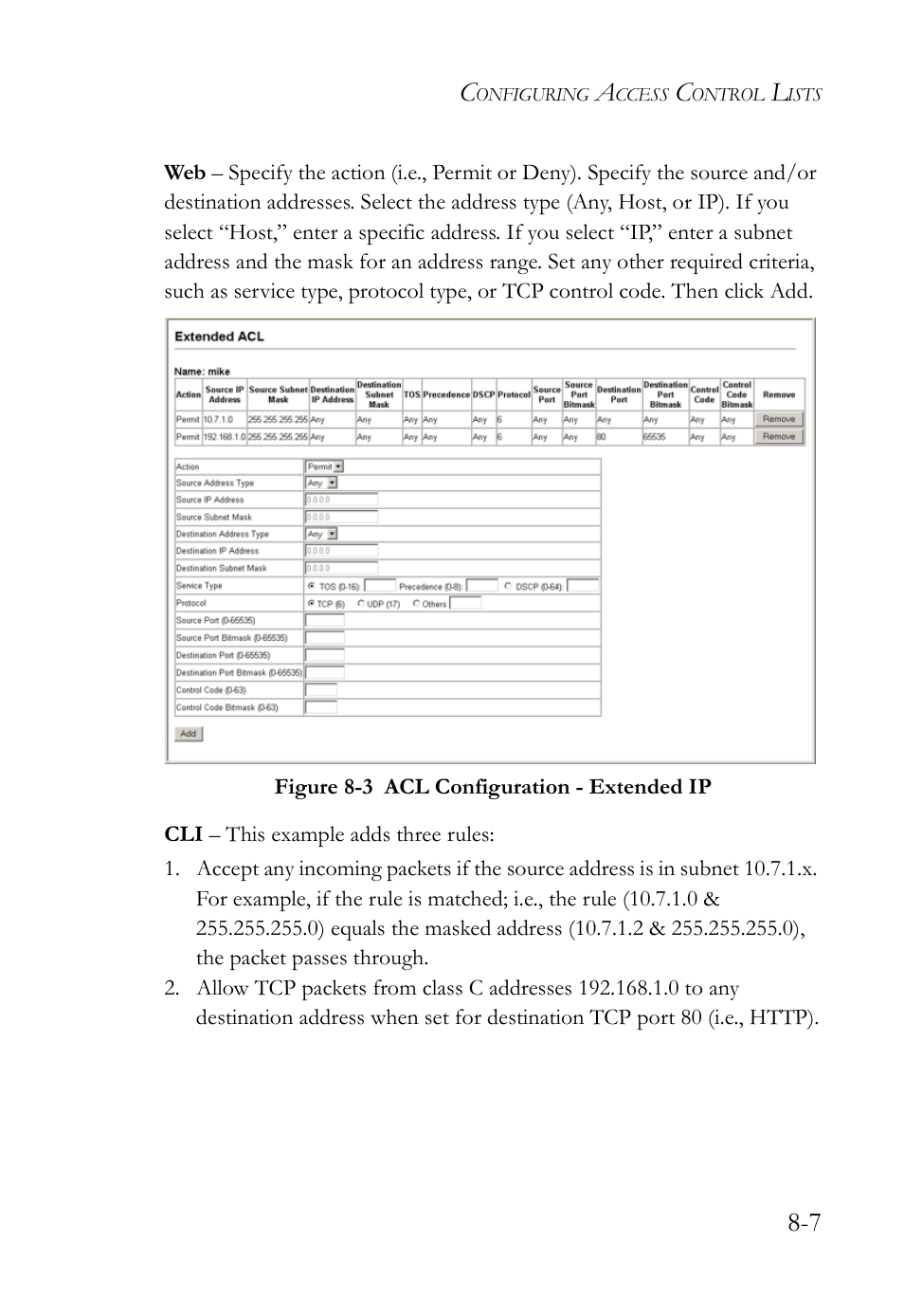 Figure 8-3, Acl configuration - extended ip -7 | SMC Networks TigerAccess SMC7816M User Manual | Page 205 / 962