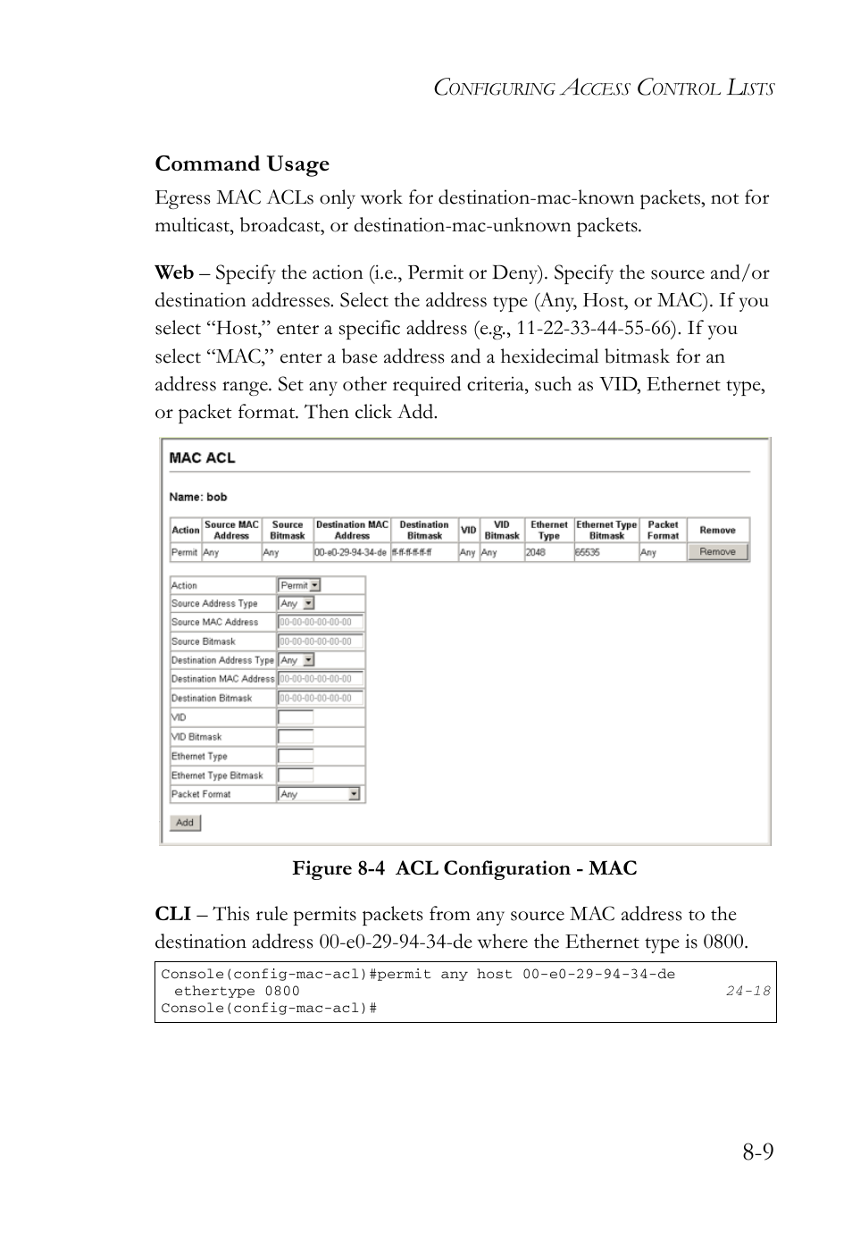 Figure 8-4, Acl configuration - mac -9, Command usage | SMC Networks TigerAccess SMC7816M User Manual | Page 207 / 962